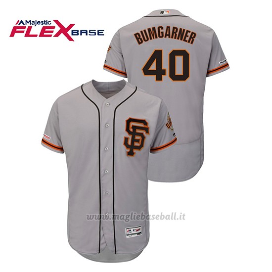 Maglia Baseball Uomo San Francisco Giants Madison Bumgarner 150th Aniversario Patch Autentico Flex Base Grigio